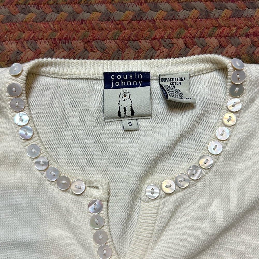 COUSIN JOHNNY CREAM KNIT TONS OF BUTTON TRIM CARDIGAN